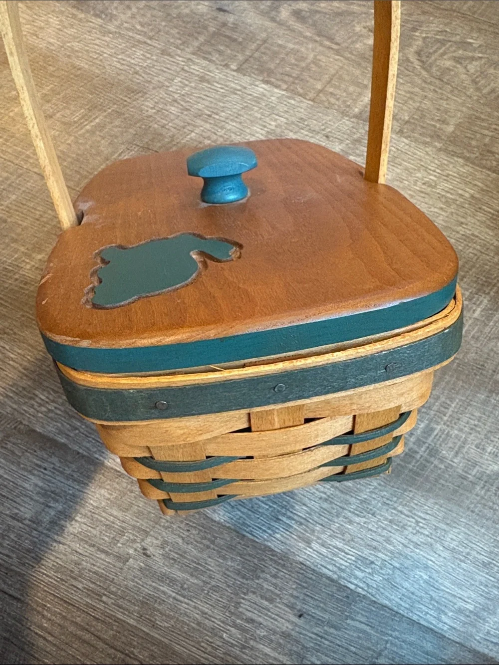 Longaberger Woven Basket Custom Easter Bunny Lid Green